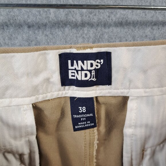 Lands End Shorts Mens 36 Traditional Fit Khaki Chino 100% Cotton Flat Front - Picture 5 of 9